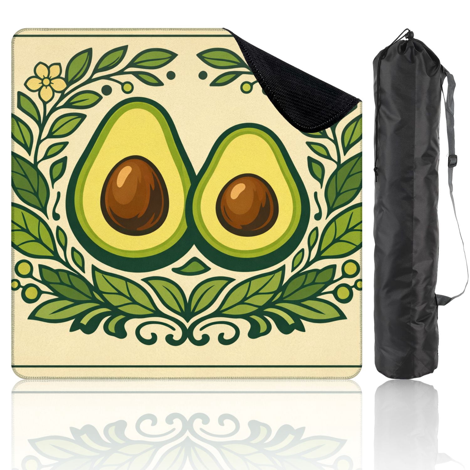 Mahjong Mat 31.5" x 31.5" Avocado Pair Green Leaves Floral Border Non-Slip Noise Reduction Mahjong Tiles Table Cover for Dominoes Poker Card Board and Tile Games