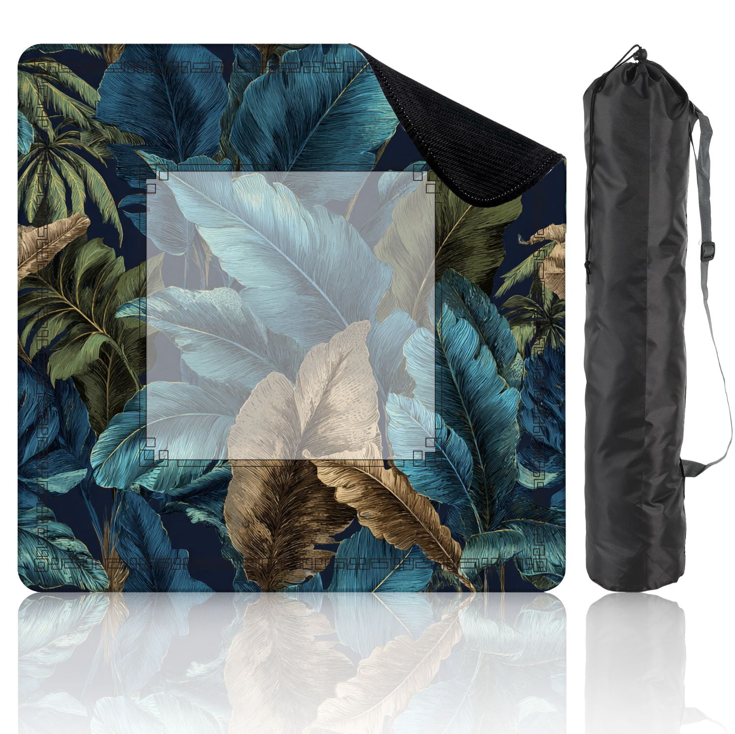 Mahjong Mat 31.5" x 31.5" Banana palm tree leaves seamless Exotic tropical Non-Slip Noise Reduction American Mahjong Tiles Table Cover for Dominoes Poker Card Board Games Gift