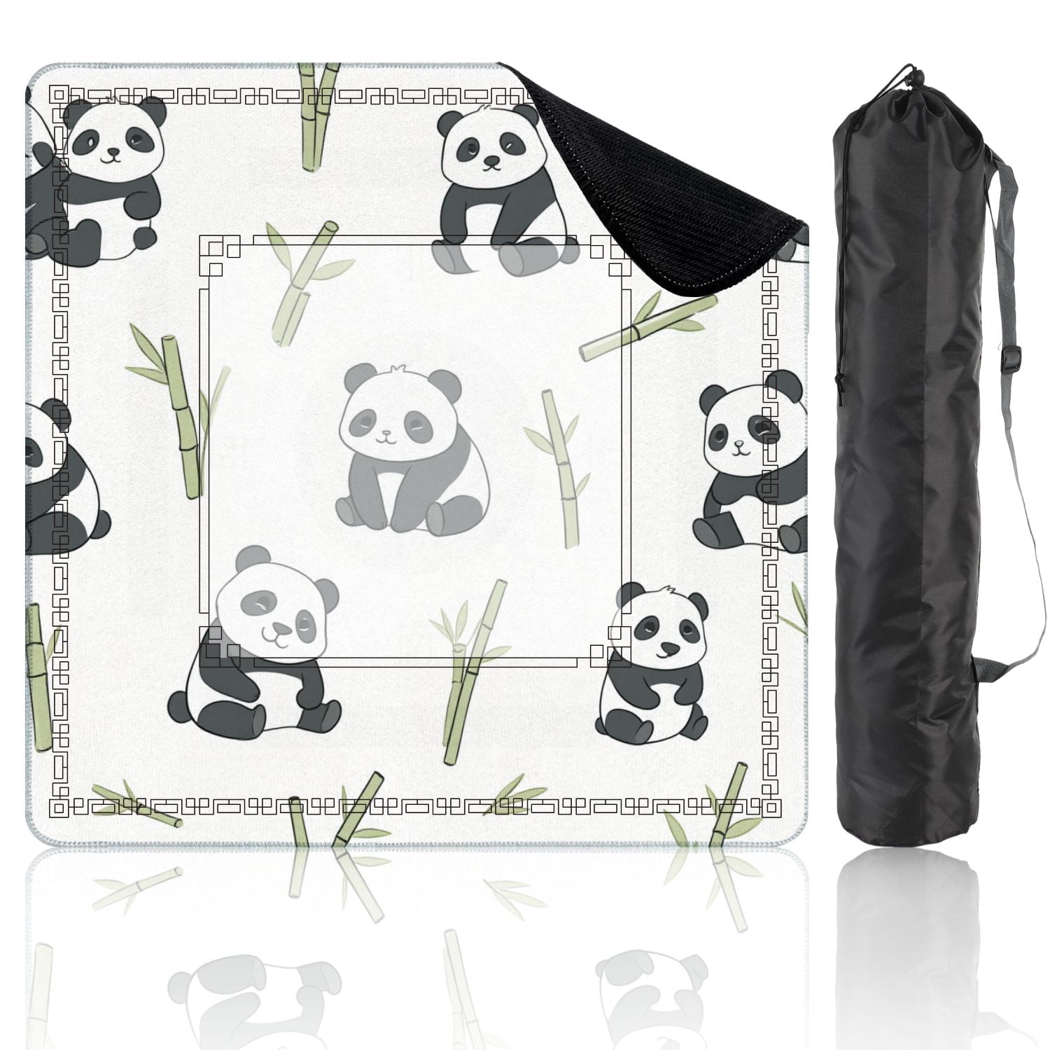 Mahjong Mat 31.5" x 31.5" Bear seamless panda polar bear bamboo teddy scarf repeat tile cartoon Non-Slip Noise Reduction American Mahjong Tiles Table Cover for Dominoes Poker Card Board Games Gift