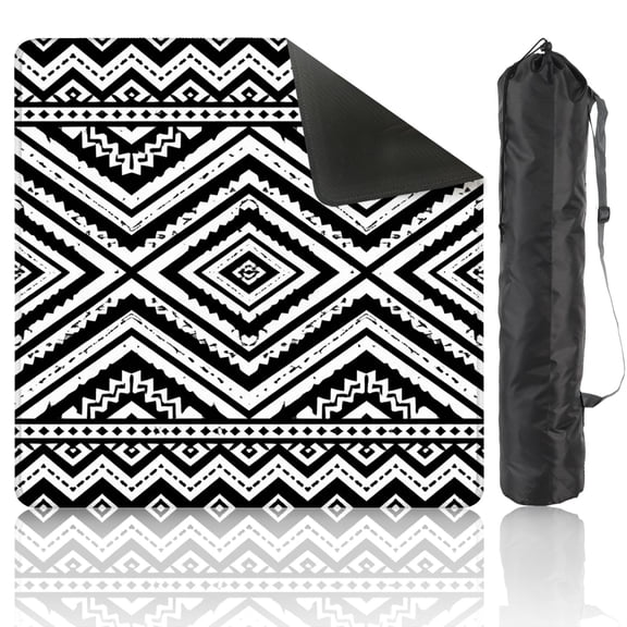 Mahjong Mat 31.5" x 31.5" Black White Geometric Tribal Diamond Shapes Zigzag Lines Anti-Slip and Noise Reduction Symmetry Design Mahjong Tiles Table Cover for Dominoes Poker Card Board and Tile Games