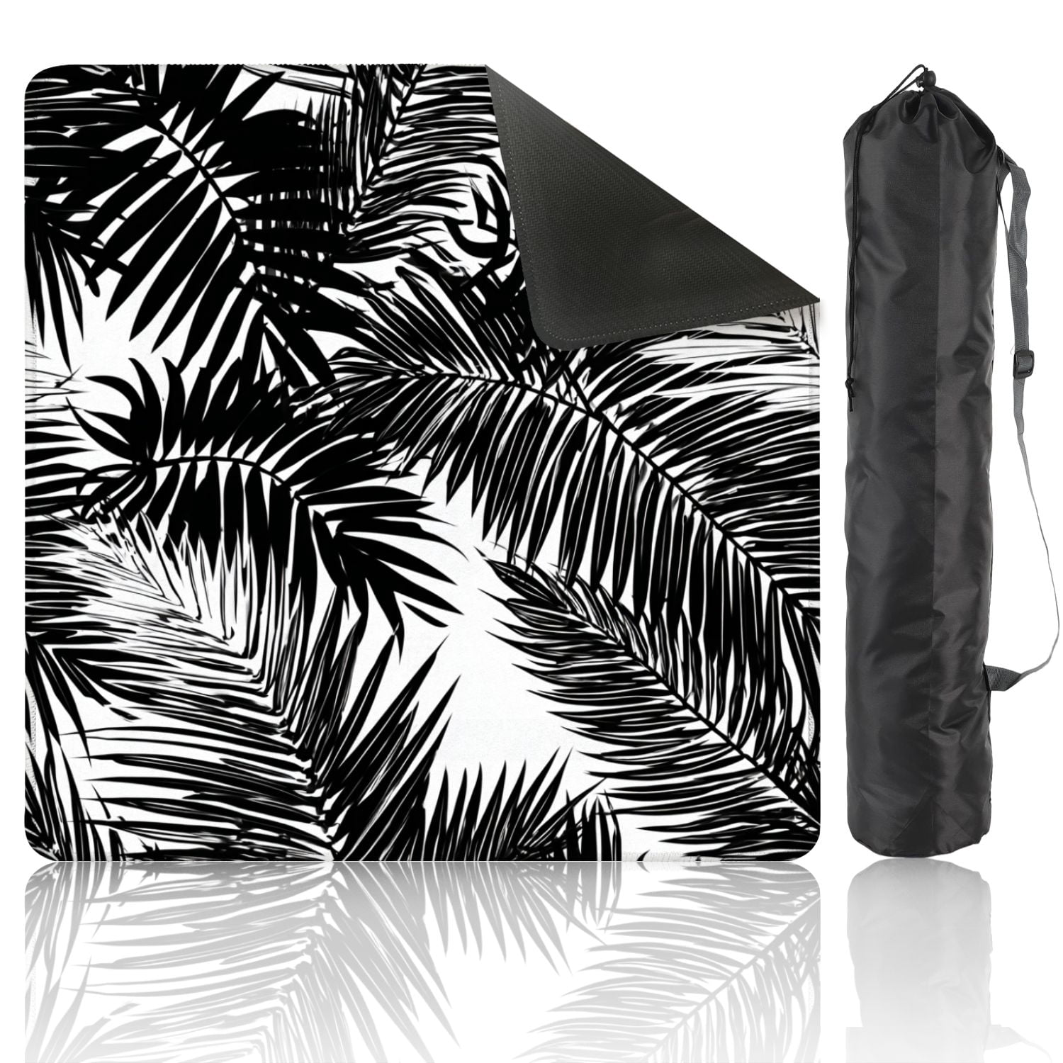 Mahjong Mat 31.5" x 31.5" Black tropical palm leaves white backdrop Seamless Non-Slip Noise Reduction American Mahjong Tiles Table Cover for Dominoes Poker Card Board Games Gift