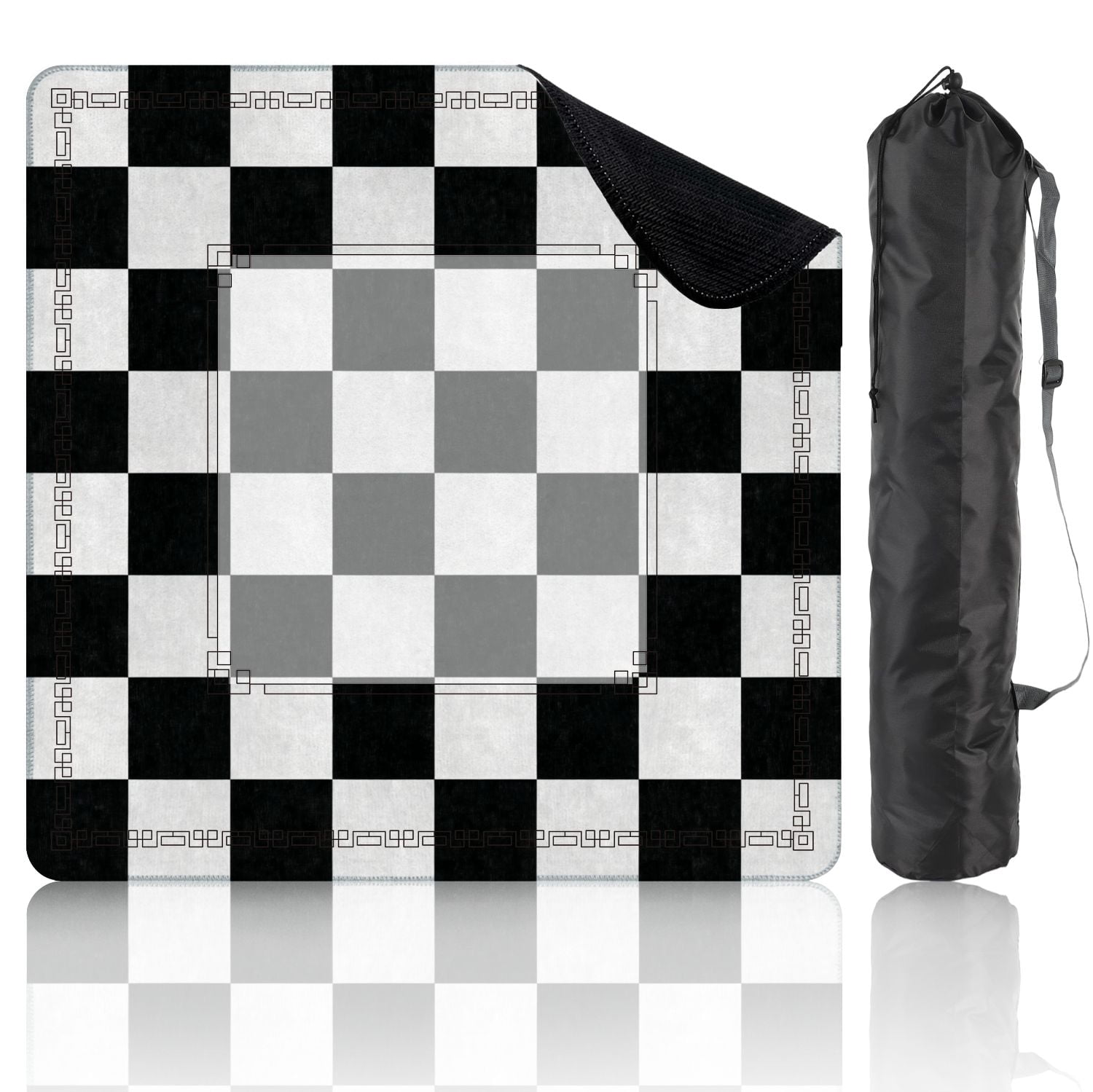 Mahjong Mat 31.5" x 31.5" Black white checkerboard Seamless suitable Non-Slip Noise Reduction American Mahjong Tiles Table Cover for Dominoes Poker Card Board Games Gift