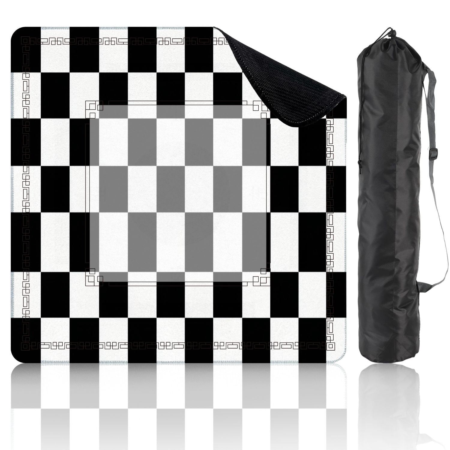 Mahjong Mat 31.5" x 31.5" Black white checkered seamless Endless flag Non-Slip Noise Reduction American Mahjong Tiles Table Cover for Dominoes Poker Card Board Games Gift