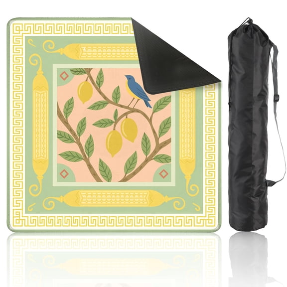 Mahjong Mat 31.5" x 31.5" Blue Bird Lemon Tree Anti-Slip and Noise Reduction Symmetry Design Mahjong Tiles Table Cover for Dominoes Poker Card Board and Tile Games