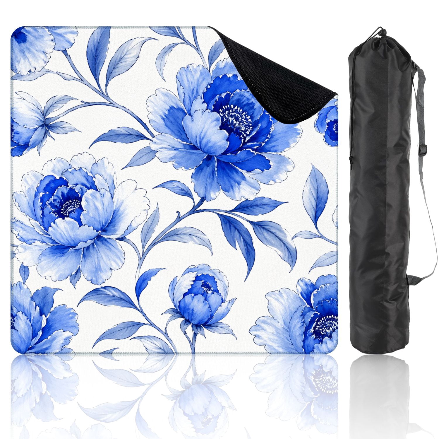 Mahjong Mat 31.5" x 31.5" Blue Floral Abstract Hibiscus Flowers Soft Leaves Non-Slip Noise Reduction Mahjong Tiles Table Cover for Dominoes Poker Card Board and Tile Games