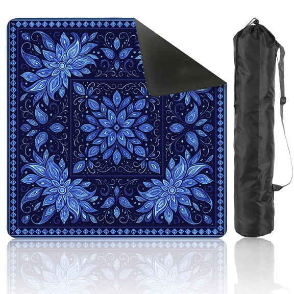Mahjong Mat 31.5" x 31.5" Blue Floral Paisley Bandana Intricate Anti-Slip and Noise Reduction Symmetry Design Mahjong Tiles Table Cover for Dominoes Poker Card Board and Tile Games