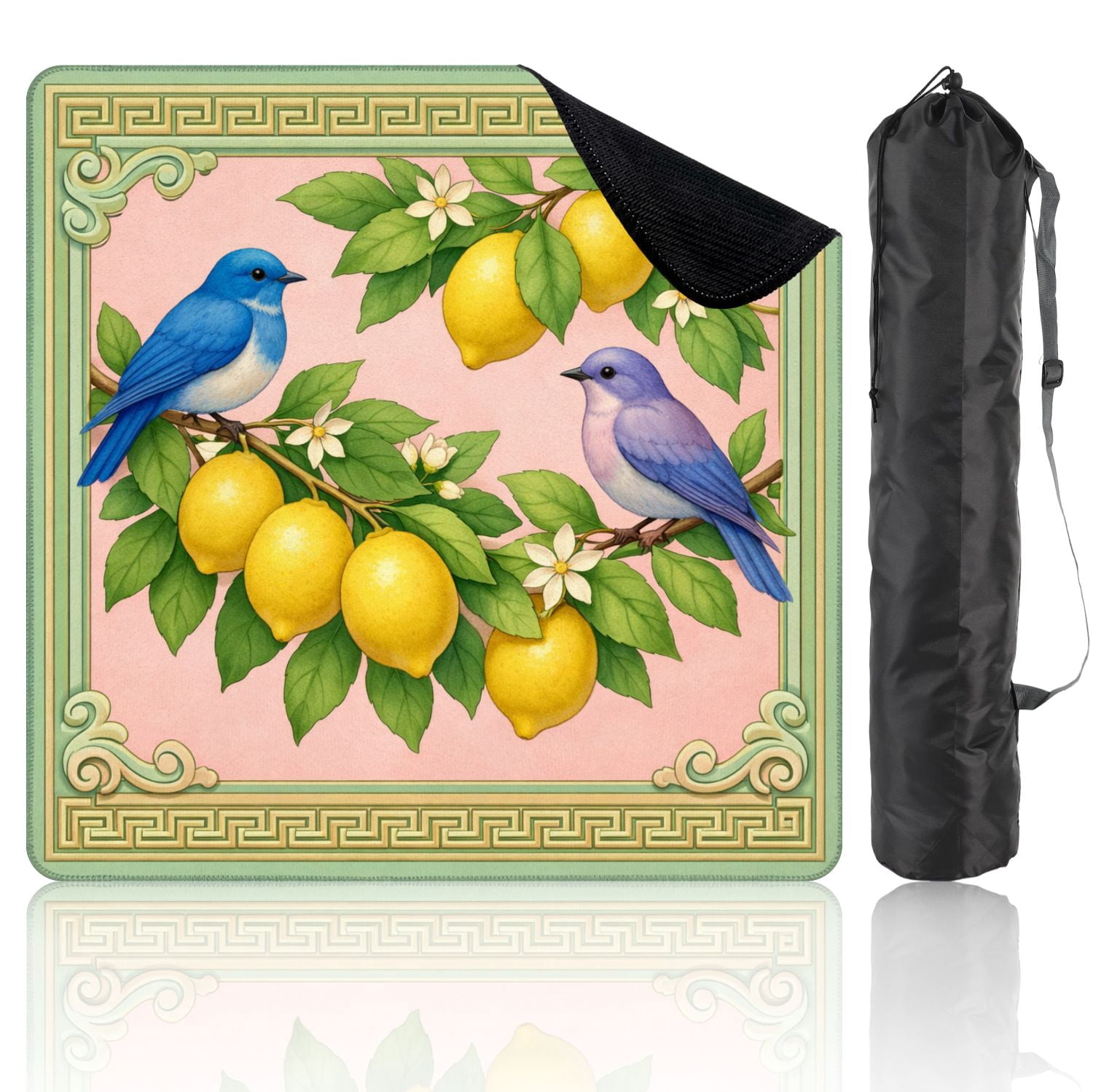 Mahjong Mat 31.5" x 31.5" Blue Purple Birds Lemon Tree Branches Blossoms Pastel Colors Non-Slip Noise Reduction Mahjong Tiles Table Cover for Dominoes Poker Card Board and Tile Games