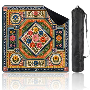 Mahjong Mat 31.5" x 31.5" Bohemian Floral Patchwork Vibrant Orange Teal Non-Slip Noise Reduction Mahjong Tiles Table Cover for Dominoes Poker Card Board and Tile Games