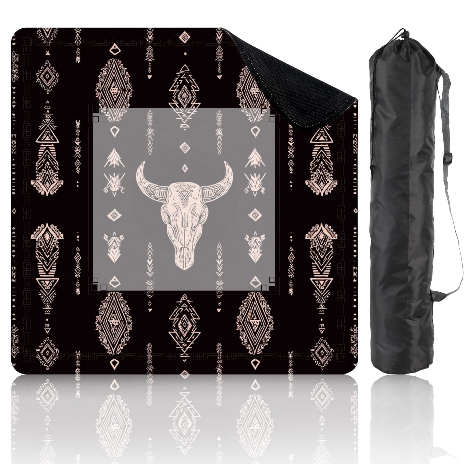 Mahjong Mat 31.5" x 31.5" Boho seamless bull skull horns ethnic arrangement Non-Slip Noise Reduction American Mahjong Tiles Table Cover for Dominoes Poker Card Board Games Gift