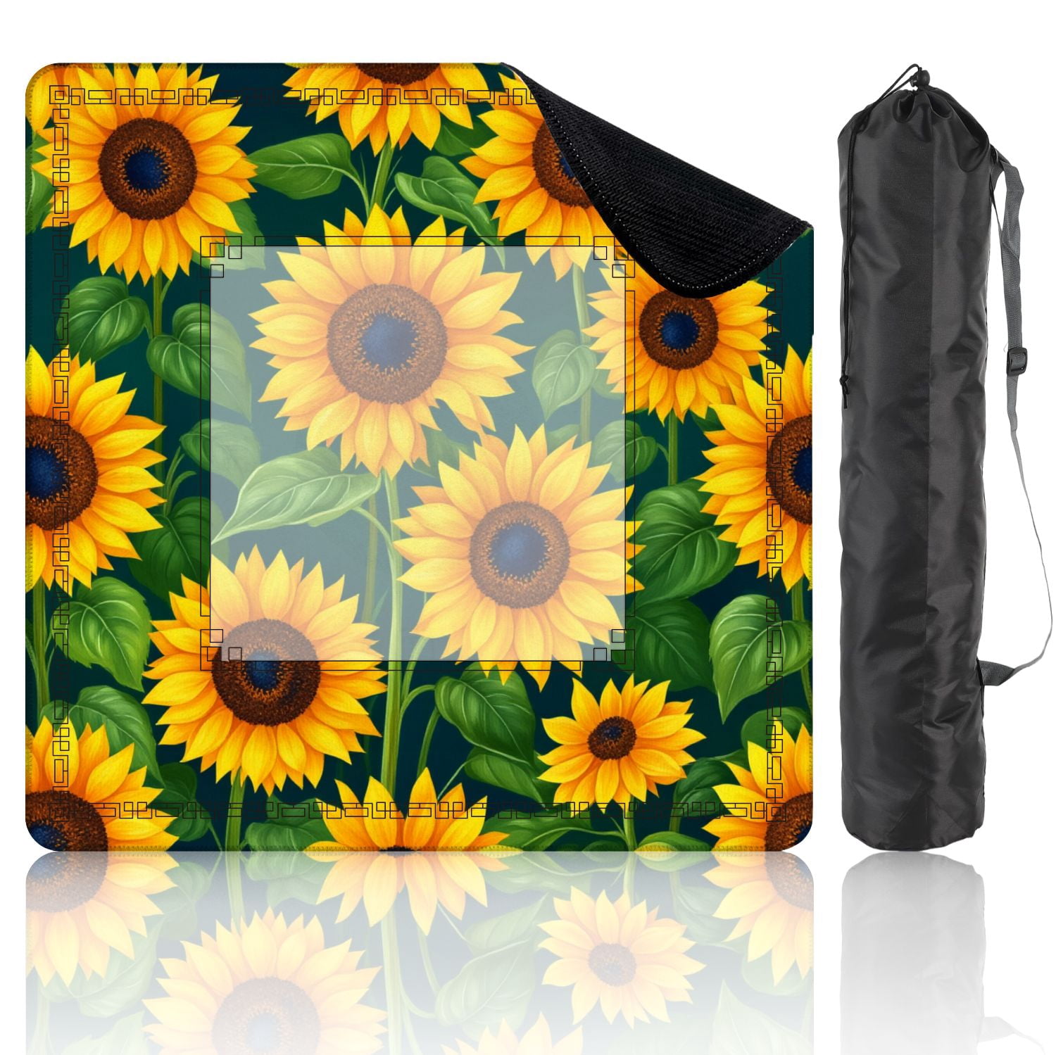 Mahjong Mat 31.5" x 31.5" Bright Sunflower Green Leaves Dark Non-Slip Noise Reduction American Mahjong Tiles Table Cover for Dominoes Poker Card Board Games Gift