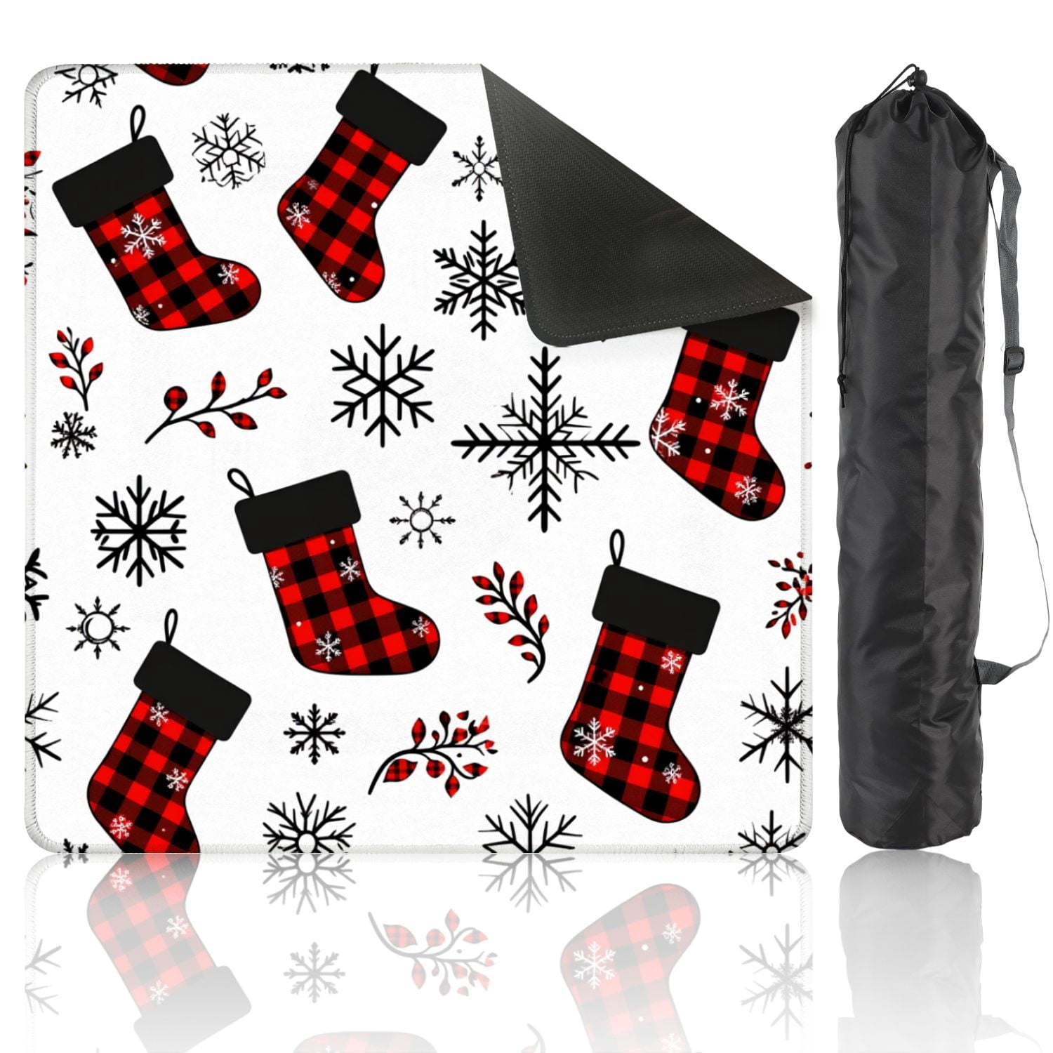 Mahjong Mat 31.5" x 31.5" Buffalo plaid Christmas stocking seamless Checkered socks snowflakes Non-Slip Noise Reduction American Mahjong Tiles Table Cover for Dominoes Poker Card Board Games Gift