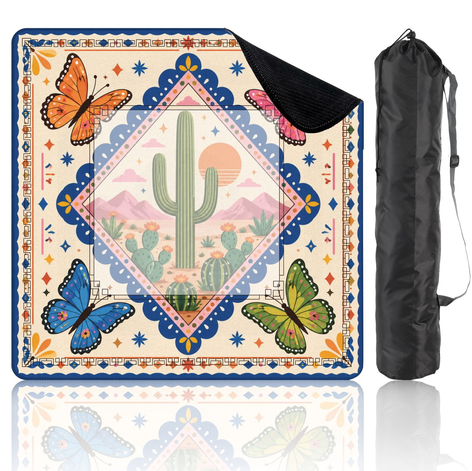 Mahjong Mat 31.5" x 31.5" Butterflies Sunset Vibrant Illustrative Style Non-Slip Noise Reduction American Mahjong Tiles Table Cover for Dominoes Poker Card Board Games Gift