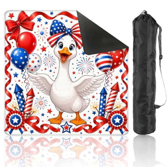Mahjong Mat 31.5" x 31.5" Cheerful Cartoon Duck Patriotic Bow Fireworks Balloons Stars Non-Slip Noise Reduction American Mahjong Tiles Table Cover for Dominoes Poker Card Board Games Gift