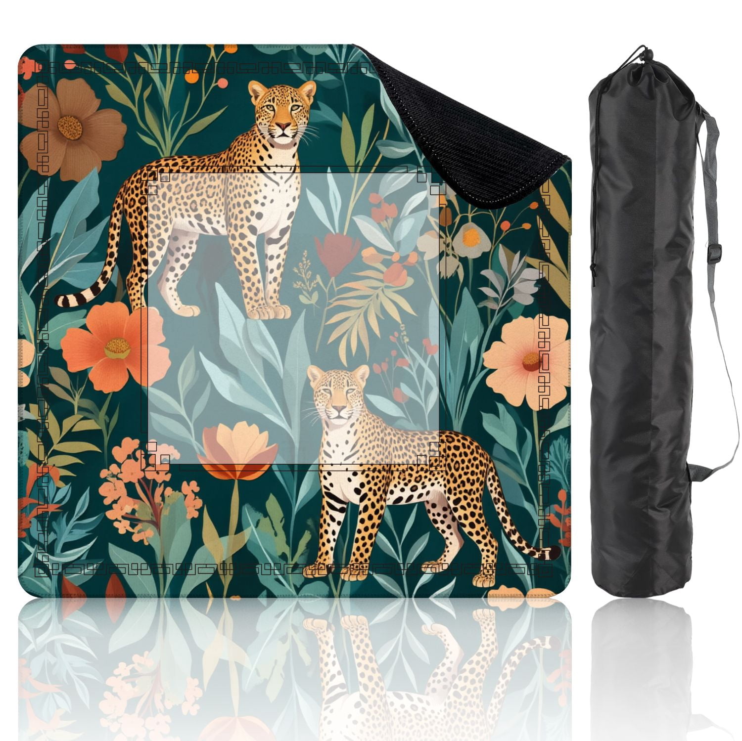 Mahjong Mat 31.5" x 31.5" Cheetah Tropical Leaves Vibrant Flowers Non-Slip Noise Reduction American Mahjong Tiles Table Cover for Dominoes Poker Card Board Games Gift