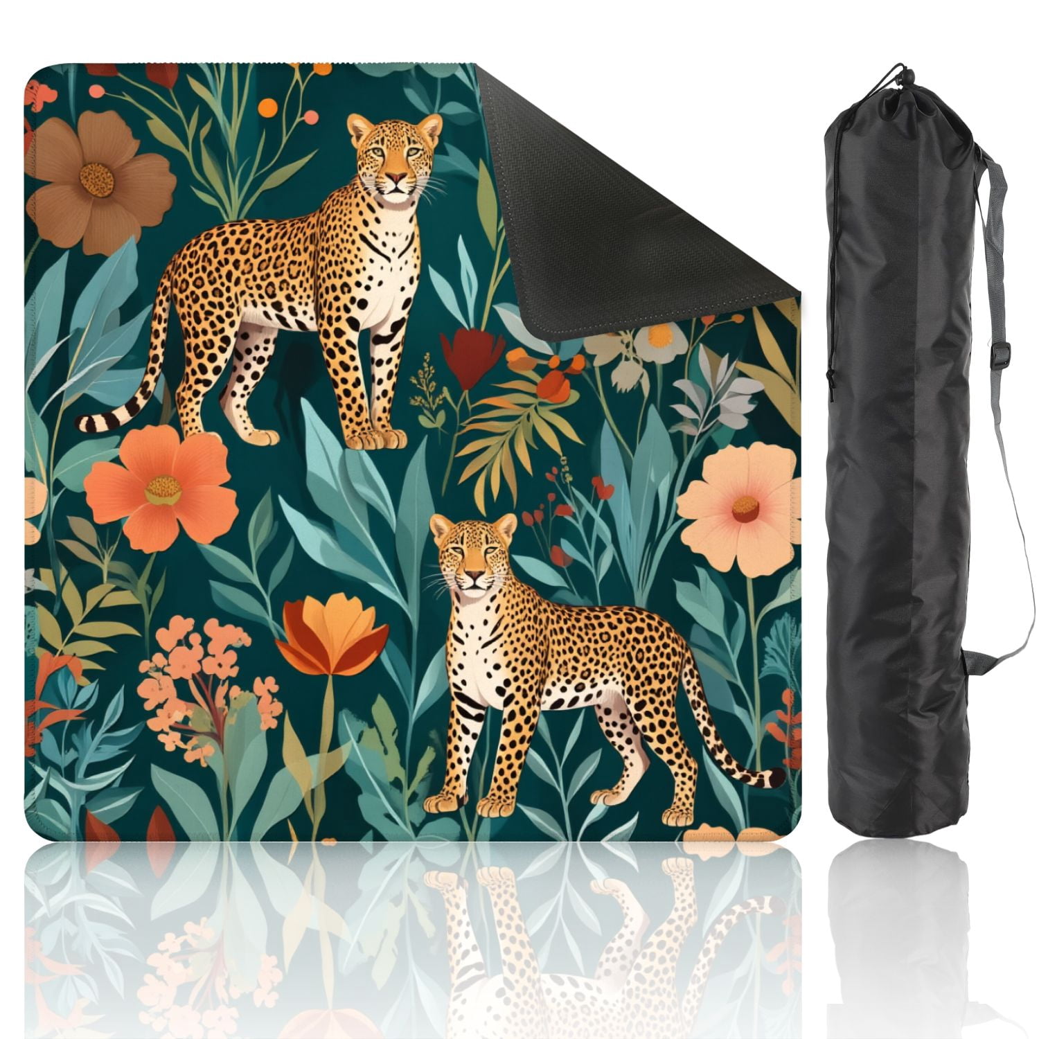 Mahjong Mat 31.5" x 31.5" Cheetah Tropical Leaves Vibrant Flowers Non-Slip Noise Reduction American Mahjong Tiles Table Cover for Dominoes Poker Card Board Games Gift