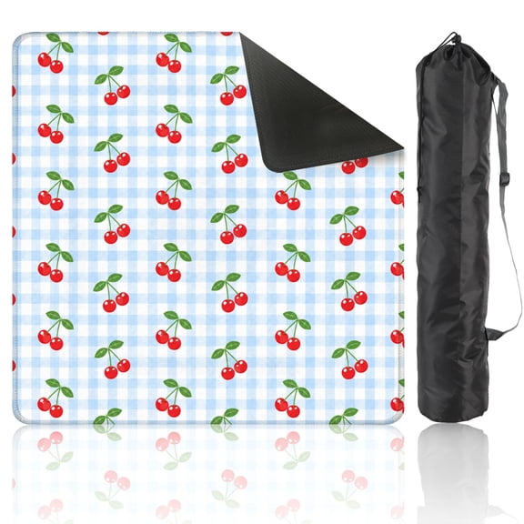 Mahjong Mat 31.5" x 31.5" Cherry Blue Gingham Cute Retro Fruit Seamless Non-Slip Noise Reduction American Mahjong Tiles Table Cover for Dominoes Poker Card Board Games Gift