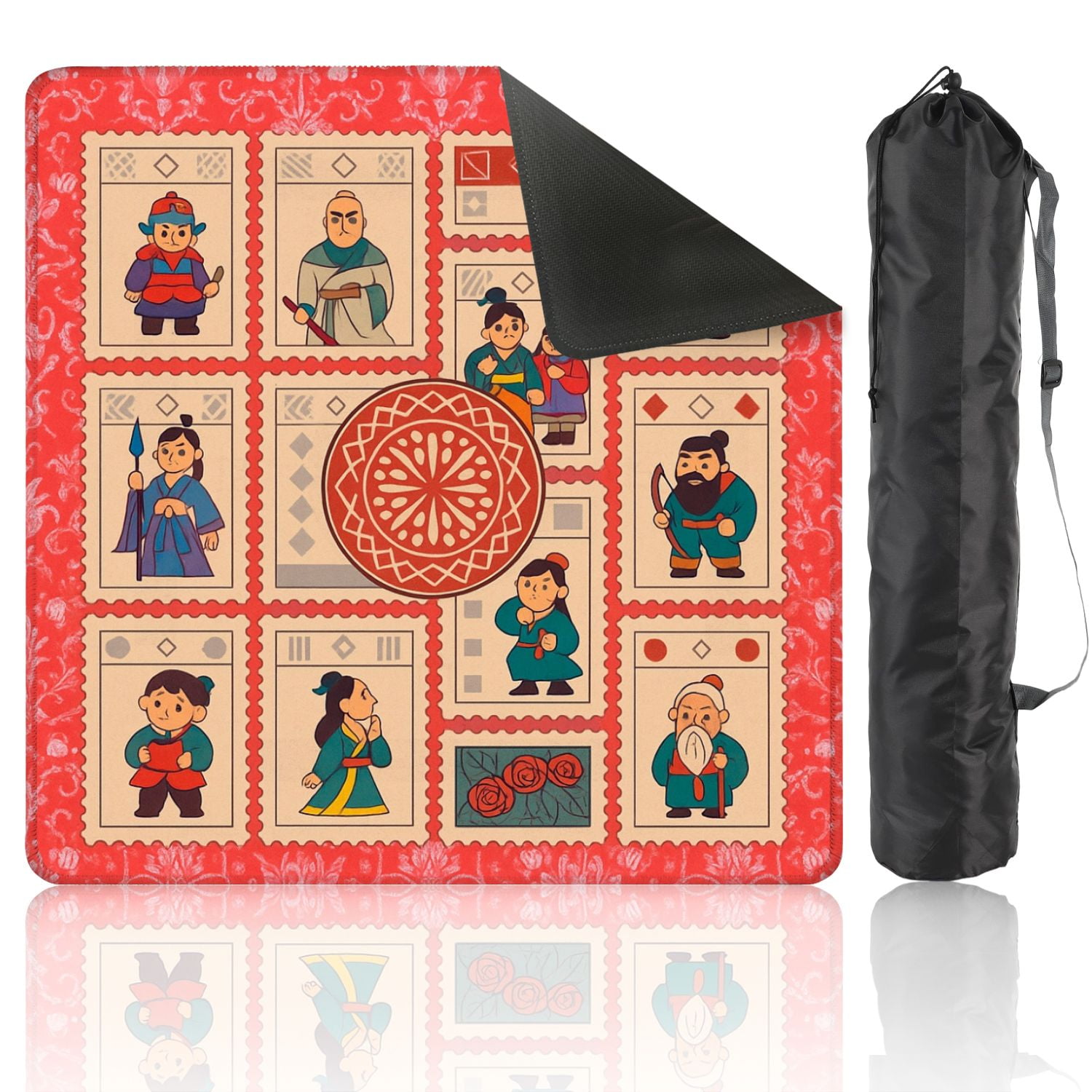 Mahjong Mat 31.5" x 31.5" Chinese Inspired Cartoon Anti-Slip and Noise Reduction Symmetry Design Mahjong Tiles Table Cover for Dominoes Poker Card Board and Tile Games