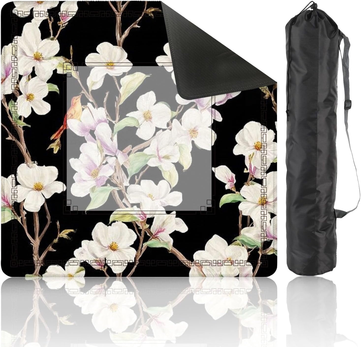 Mahjong Mat 31.5" x 31.5" Chinoiserie Floral Seamless Birds Flowers Non-Slip Noise Reduction Mahjong Tiles Table Cover for Dominoes Poker Card Board and Tile Games Gift