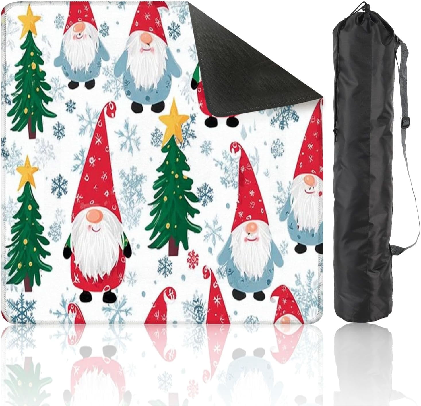 Mahjong Mat 31.5" x 31.5" Christmas Cute Gnomes Seamless Christmas Tree Star Head Snowflakes Non-Slip Noise Reduction Mahjong Tiles Table Cover for Dominoes Poker Card Board and Tile Games