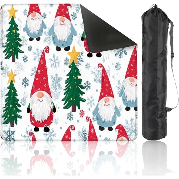 Mahjong Mat 31.5" x 31.5" Christmas Cute Gnomes Seamless Christmas Tree Star Head Snowflakes Non-Slip Noise Reduction Mahjong Tiles Table Cover for Dominoes Poker Card Board and Tile Games