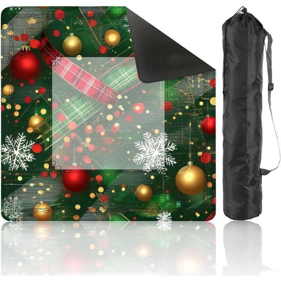 Mahjong Mat 31.5" x 31.5" Christmas Decorations Red Gold Ornaments Snowflakes
