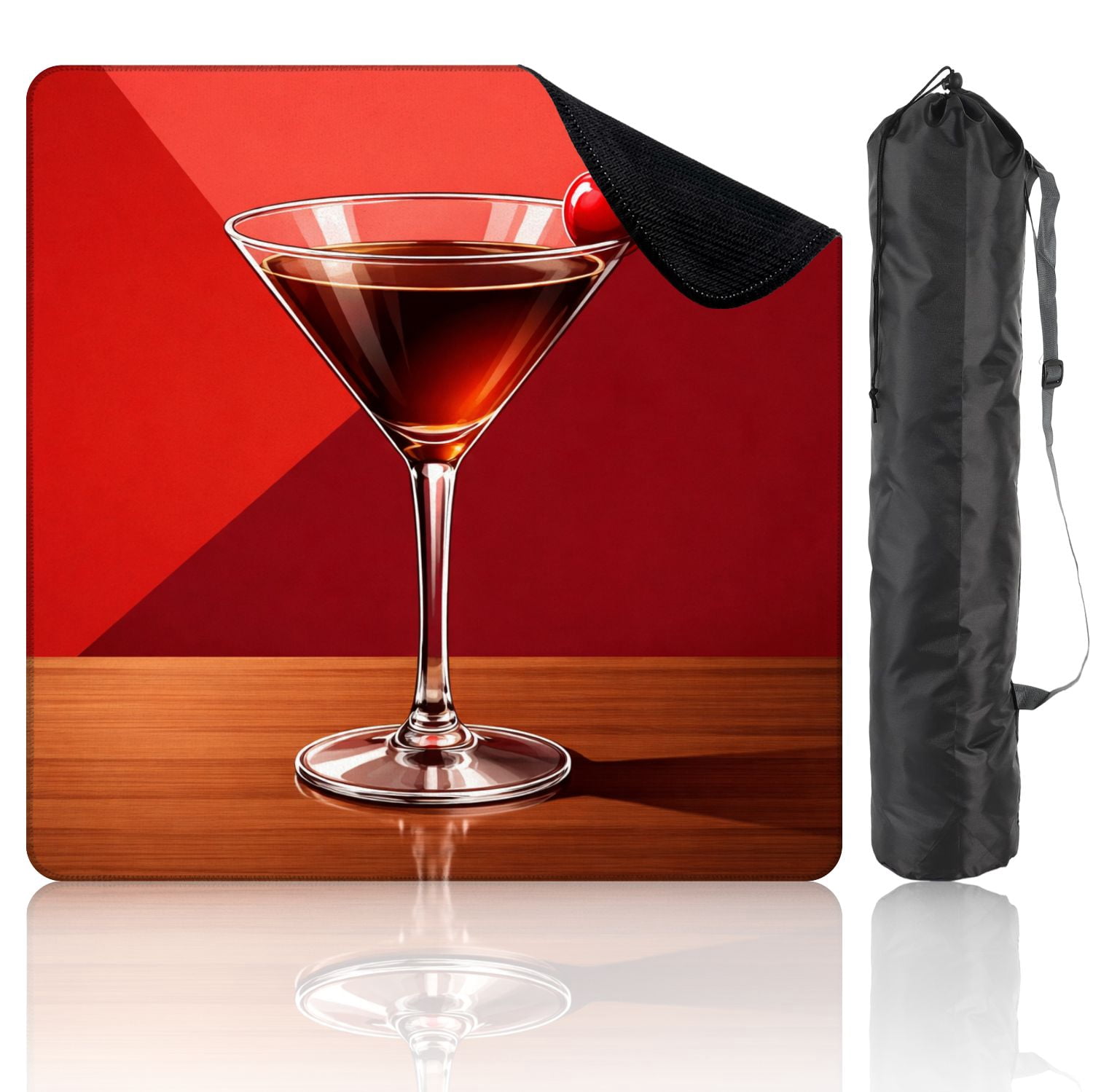 Mahjong Mat 31.5" x 31.5" Classic Cocktail Cherry Garnish Martini Glass Non-Slip Noise Reduction Mahjong Tiles Table Cover for Dominoes Poker Card Board and Tile Games