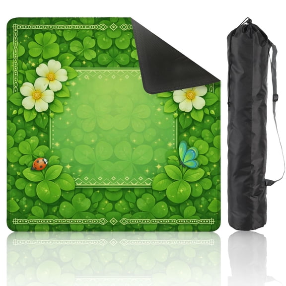 Mahjong Mat 31.5" x 31.5" Clover Leaf Whimsical Mushrooms Anti-Slip and Noise Reduction Symmetry Design Mahjong Tiles Table Cover for Dominoes Poker Card Board and Tile Games