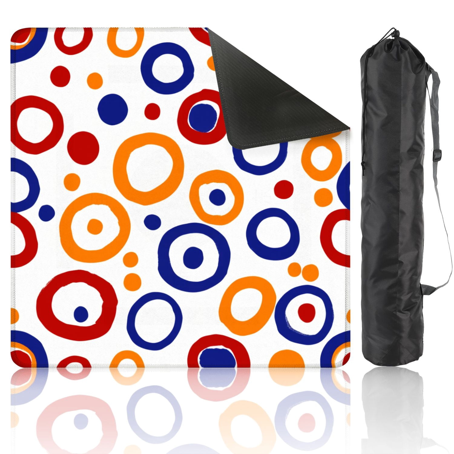 Mahjong Mat 31.5" x 31.5" Colorful Abstract Red Blue Orange Circles White Non-Slip Noise Reduction American Mahjong Tiles Table Cover for Dominoes Poker Card Board Games Gift