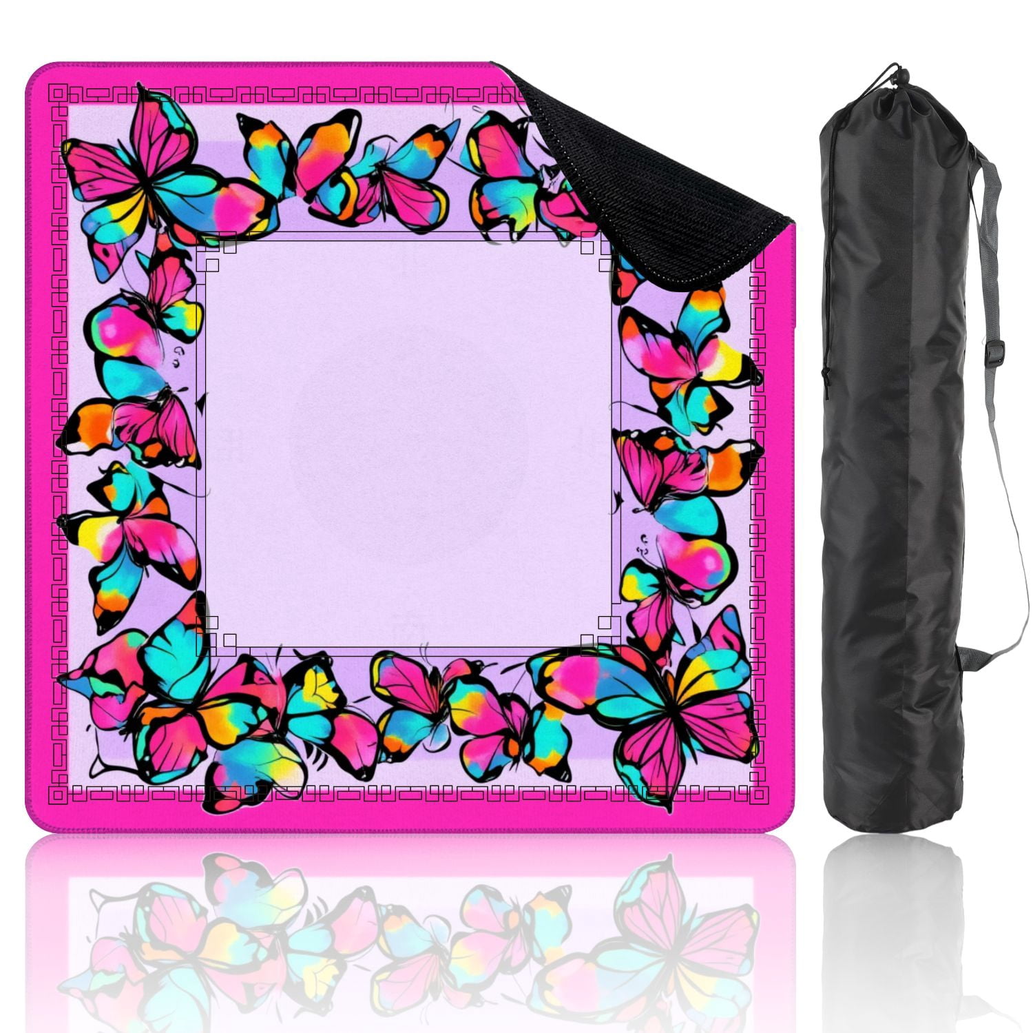 Mahjong Mat 31.5" x 31.5" Colorful Butterfly Frame Vibrant Pink Blue Yellow Orange Accents Non-Slip Noise Reduction American Mahjong Tiles Table Cover for Dominoes Poker Card Board Games Gift