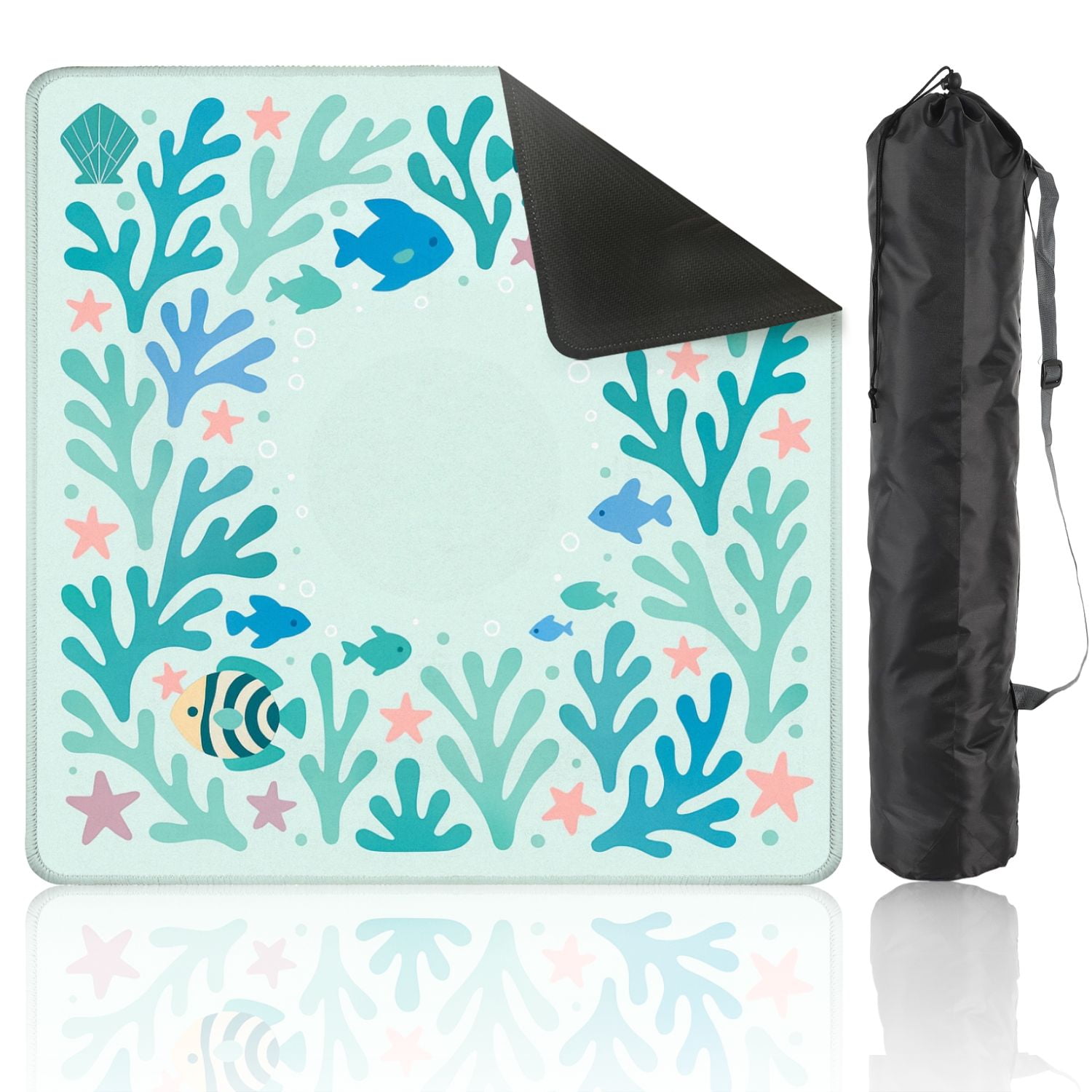 Mahjong Mat 31.5" x 31.5" Colorful Coral Reef Fish Soft Pastel Tones Anti-Slip and Noise Reduction Symmetry Design Mahjong Tiles Table Cover for Dominoes Poker Card Board and Tile Games