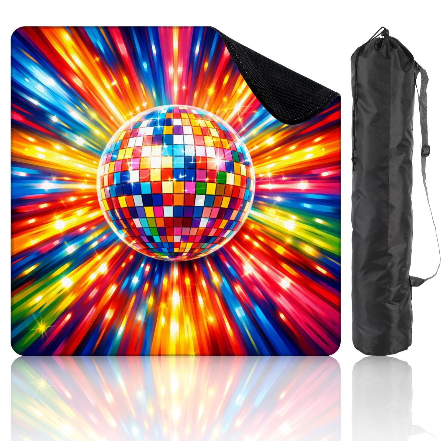 Mahjong Mat 31.5" x 31.5" Colorful Disco Ball Radiant Light Burst Abstract Non-Slip Noise Reduction Mahjong Tiles Table Cover for Dominoes Poker Card Board and Tile Games