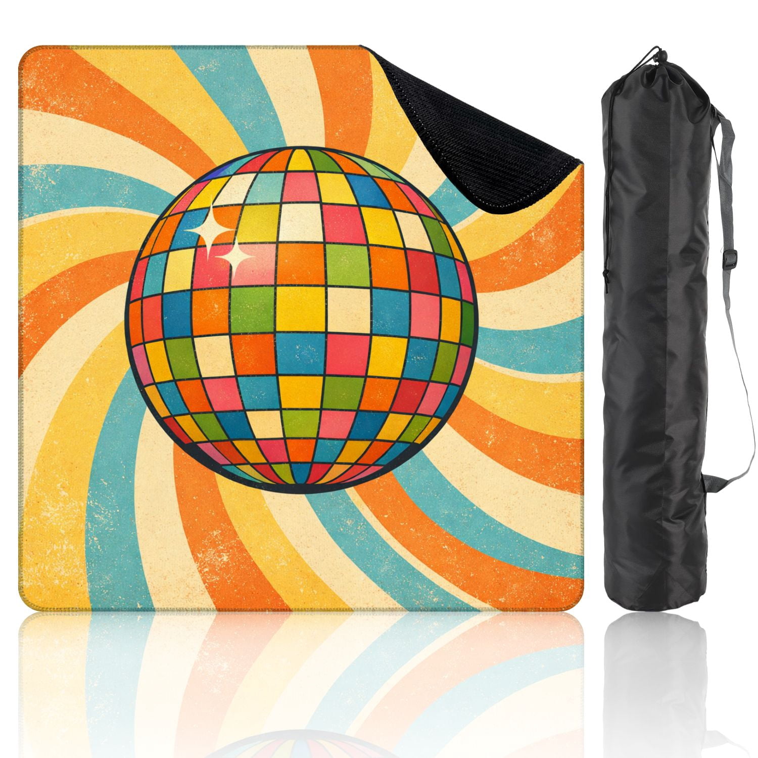 Mahjong Mat 31.5" x 31.5" Colorful Disco Ball Retro Swirl Non-Slip Noise Reduction Mahjong Tiles Table Cover for Dominoes Poker Card Board and Tile Games