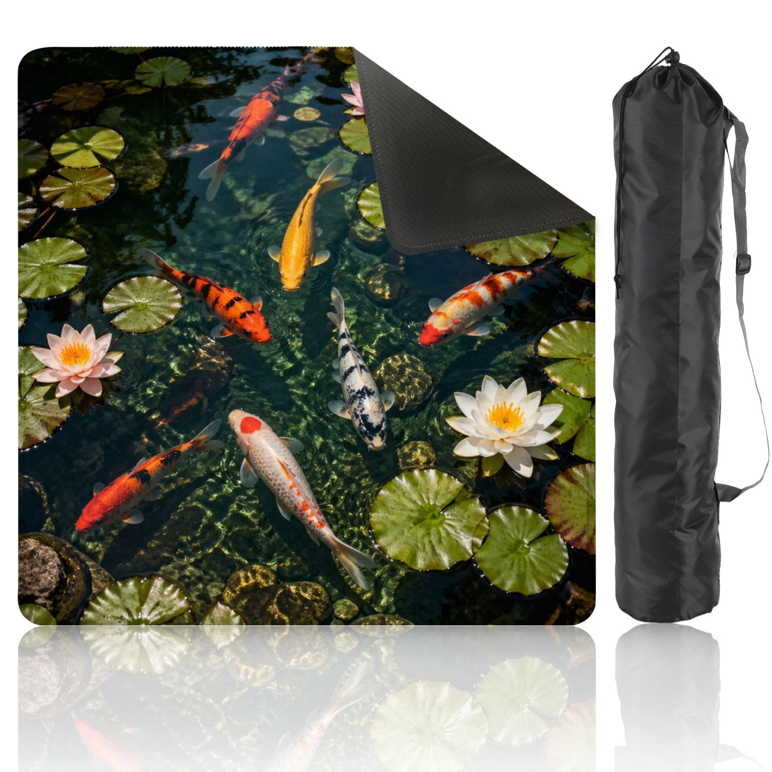 Mahjong Mat 31.5" x 31.5" Colorful Fish Swimming Among Water Lilies Tranquil Pond Non-Slip Noise Reduction American Mahjong Tiles Table Cover for Dominoes Poker Card Board Games Gift