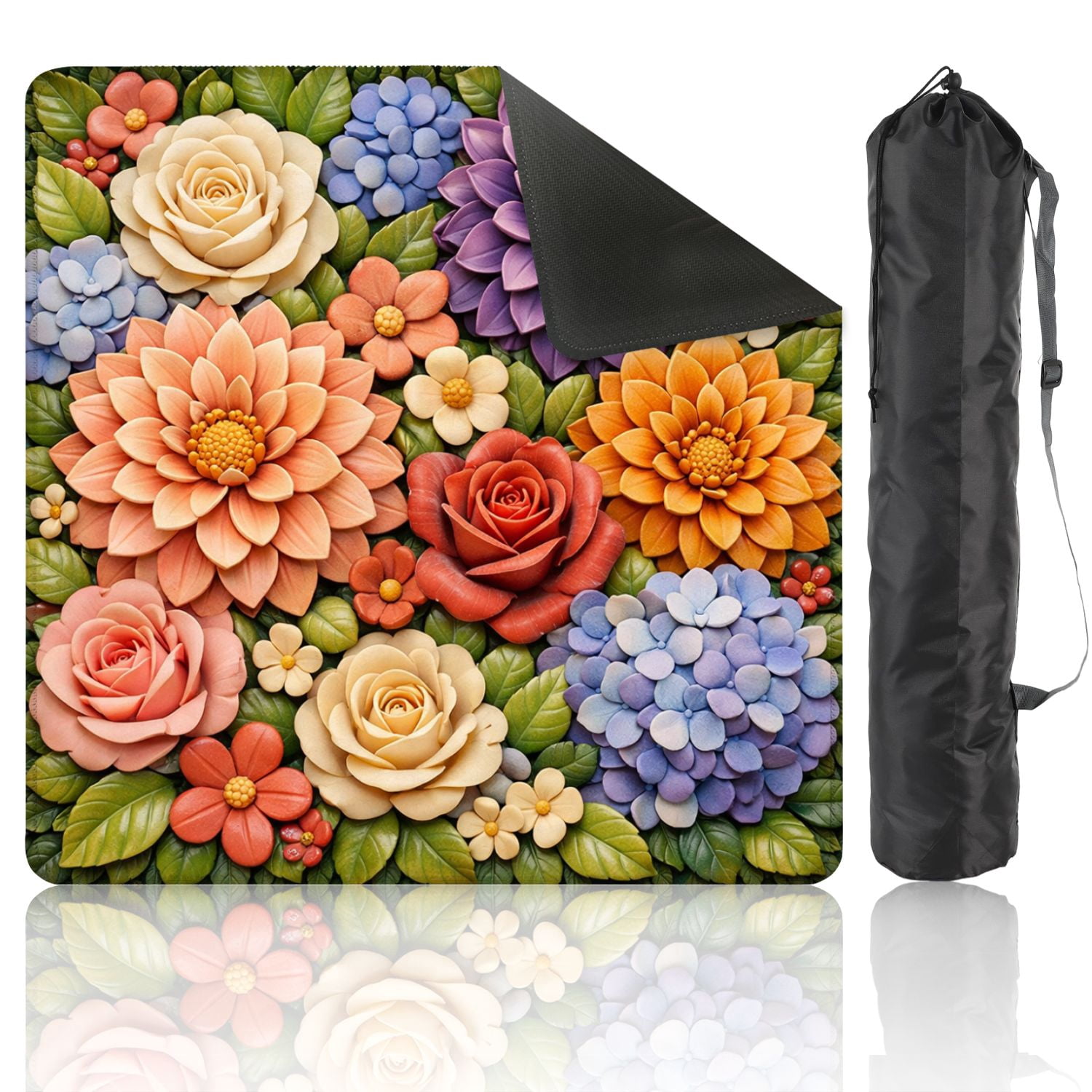 Mahjong Mat 31.5" x 31.5" Colorful Floral Blossom Arrangement Roses Bloom Anti-Slip and Noise Reduction Symmetry Design Mahjong Tiles Table Cover for Dominoes Poker Card Board and Tile Games