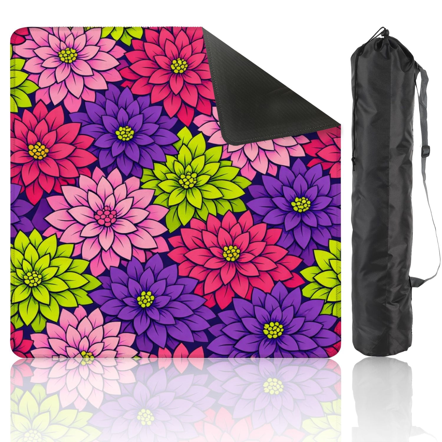 Mahjong Mat 31.5" x 31.5" Colorful Floral Bold Dahlia Flowers Pink Anti-Slip and Noise Reduction Symmetry Design Mahjong Tiles Table Cover for Dominoes Poker Card Board and Tile Games