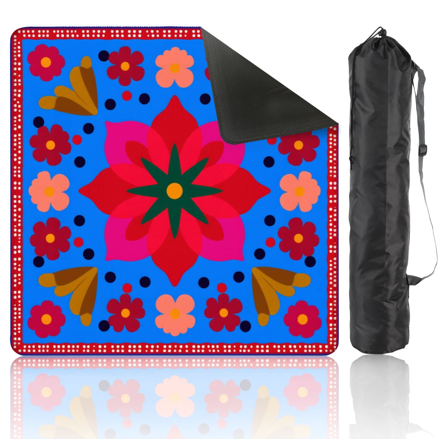 Mahjong Mat 31.5" x 31.5" Colorful Floral Folk Art Bold Geometric Shapes Non-Slip Noise Reduction American Mahjong Tiles Table Cover for Dominoes Poker Card Board Games Gift