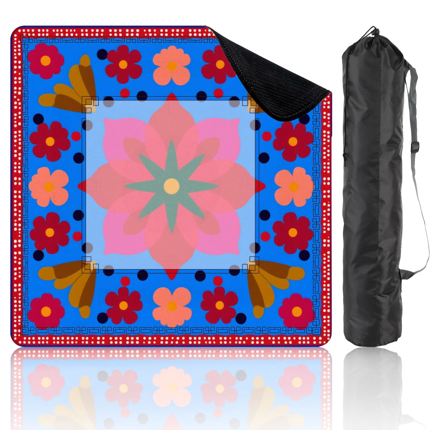 Mahjong Mat 31.5" x 31.5" Colorful Floral Folk Art Bold Geometric Shapes Non-Slip Noise Reduction American Mahjong Tiles Table Cover for Dominoes Poker Card Board Games Gift