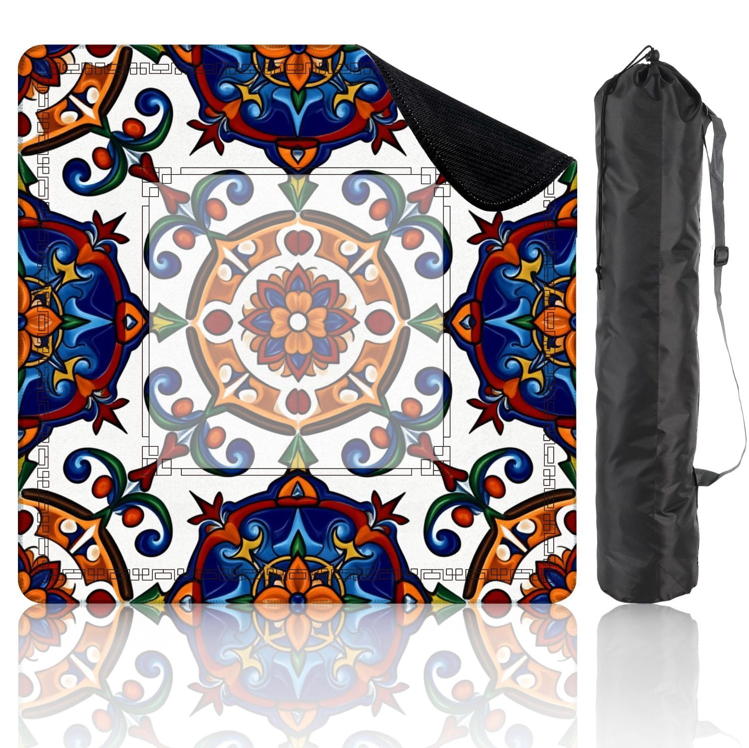 Mahjong Mat 31.5" x 31.5" Colorful Floral Geometric Intricate Details Vibrant Design Non-Slip Noise Reduction American Mahjong Tiles Table Cover for Dominoes Poker Card Board Games Gift