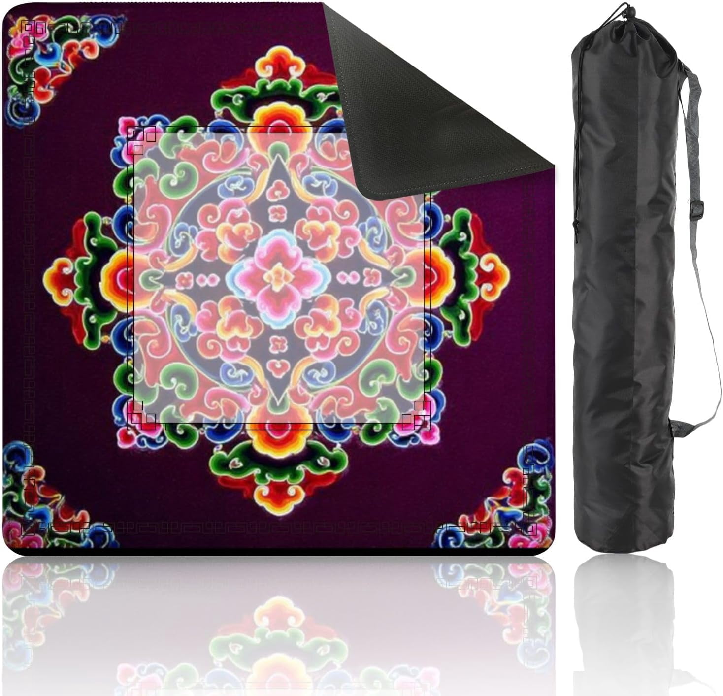 Mahjong Mat 31.5" x 31.5" Colorful Floral Mandala Design Intricate Swirls Bold Hues Non-Slip Noise Reduction Mahjong Tiles Table Cover for Dominoes Poker Card Board and Tile Games
