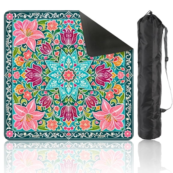 Mahjong Mat 31.5" x 31.5" Colorful Floral Mandala Design Pink Green Orange Accents Non-Slip Noise Reduction American Mahjong Tiles Table Cover for Dominoes Poker Card Board Games Gift