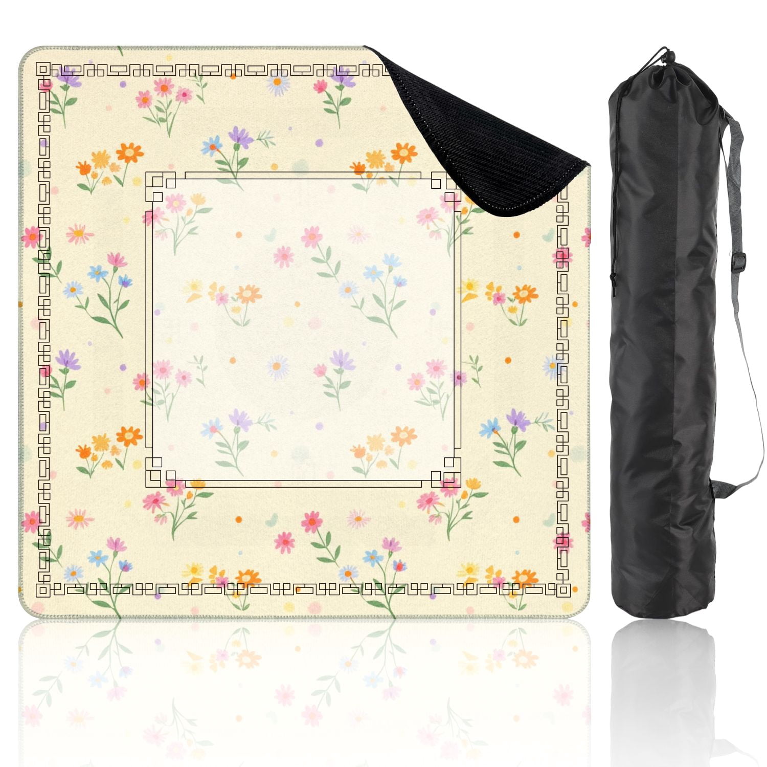 Mahjong Mat 31.5" x 31.5" Colorful Floral Pastel Non-Slip Noise Reduction American Mahjong Tiles Table Cover for Dominoes Poker Card Board Games Gift