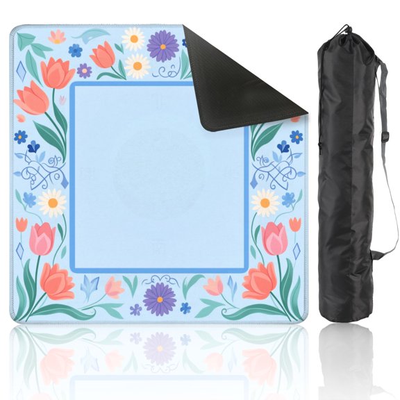 Mahjong Mat 31.5" x 31.5" Colorful Floral Square Frame Tulips Daisies Anti-Slip and Noise Reduction Symmetry Design Mahjong Tiles Table Cover for Dominoes Poker Card Board and Tile Games