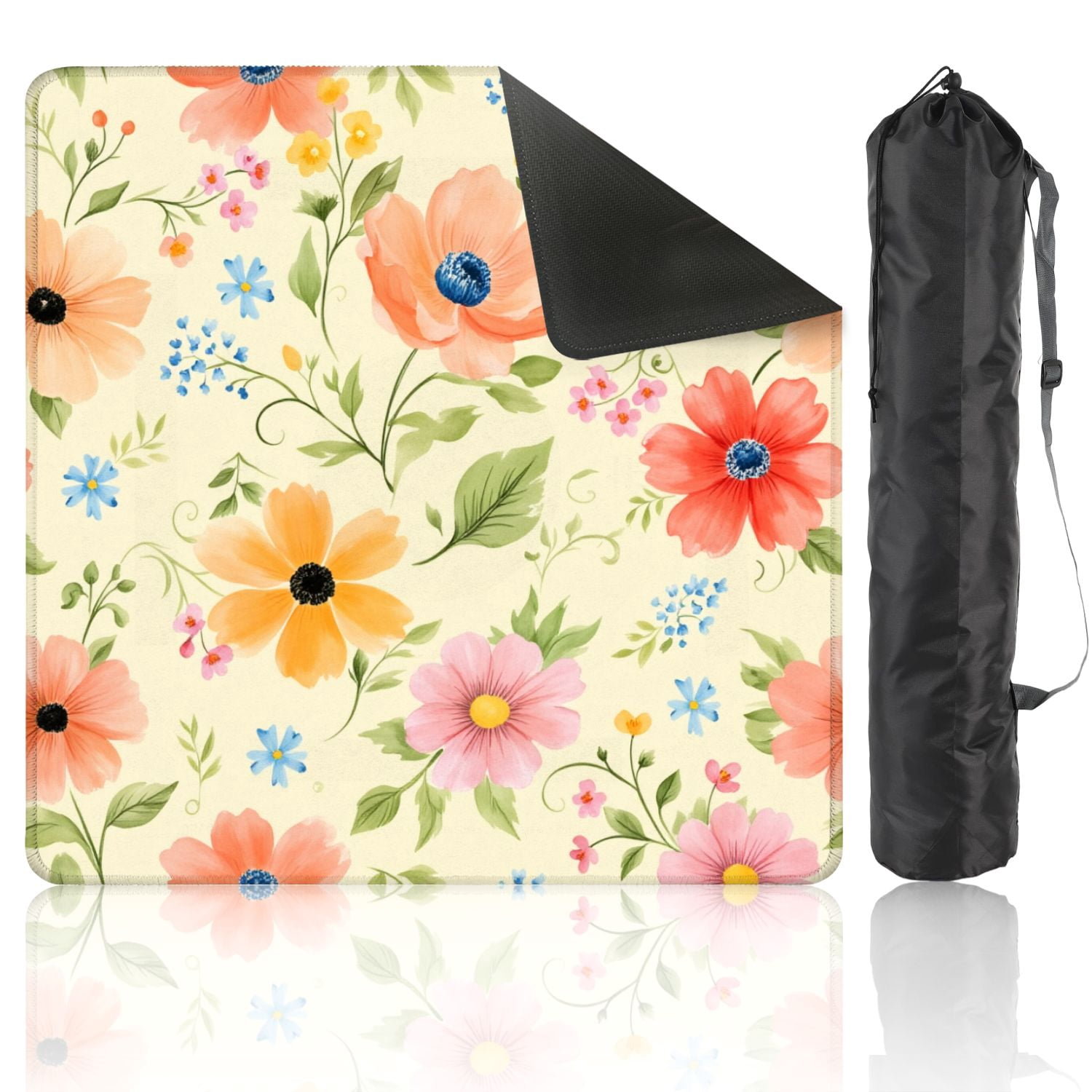 Mahjong Mat 31.5" x 31.5" Colorful Hand Painted Floral Wildflowers Cream Non-Slip Noise Reduction American Mahjong Tiles Table Cover for Dominoes Poker Card Board Games Gift