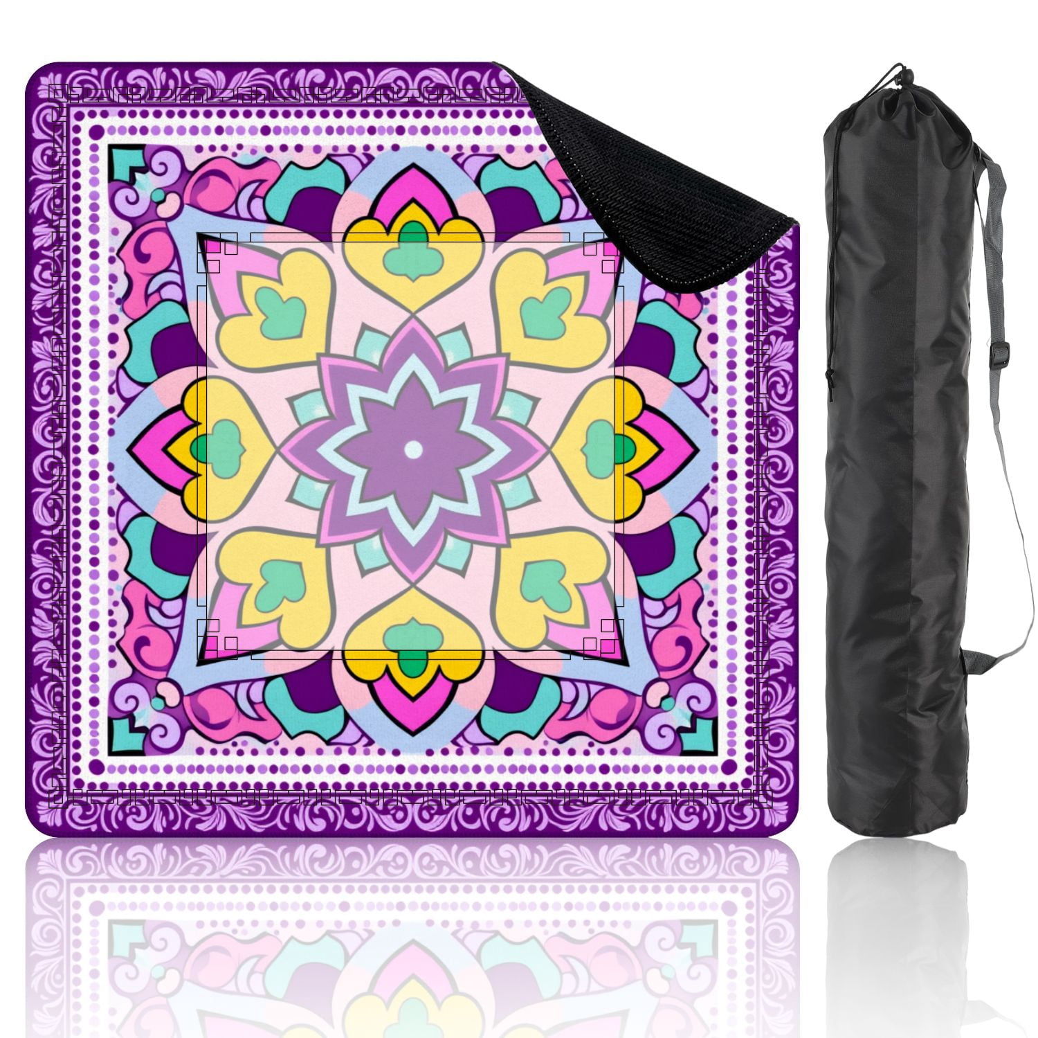 Mahjong Mat 31.5" x 31.5" Colorful Heart Floral Mandala Purple Pink Tones Non-Slip Noise Reduction American Mahjong Tiles Table Cover for Dominoes Poker Card Board Games Gift