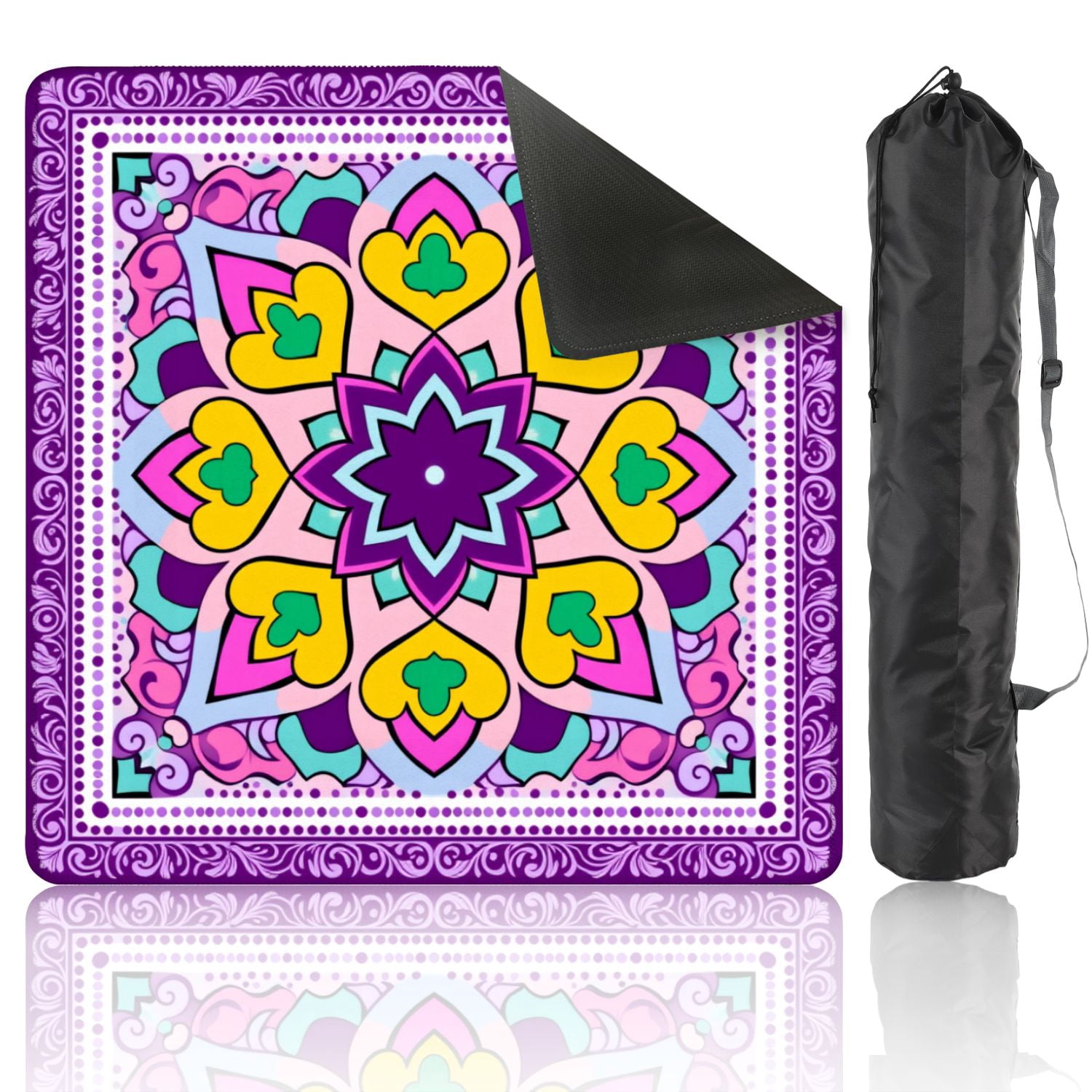Mahjong Mat 31.5" x 31.5" Colorful Heart Floral Mandala Purple Pink Tones Non-Slip Noise Reduction American Mahjong Tiles Table Cover for Dominoes Poker Card Board Games Gift