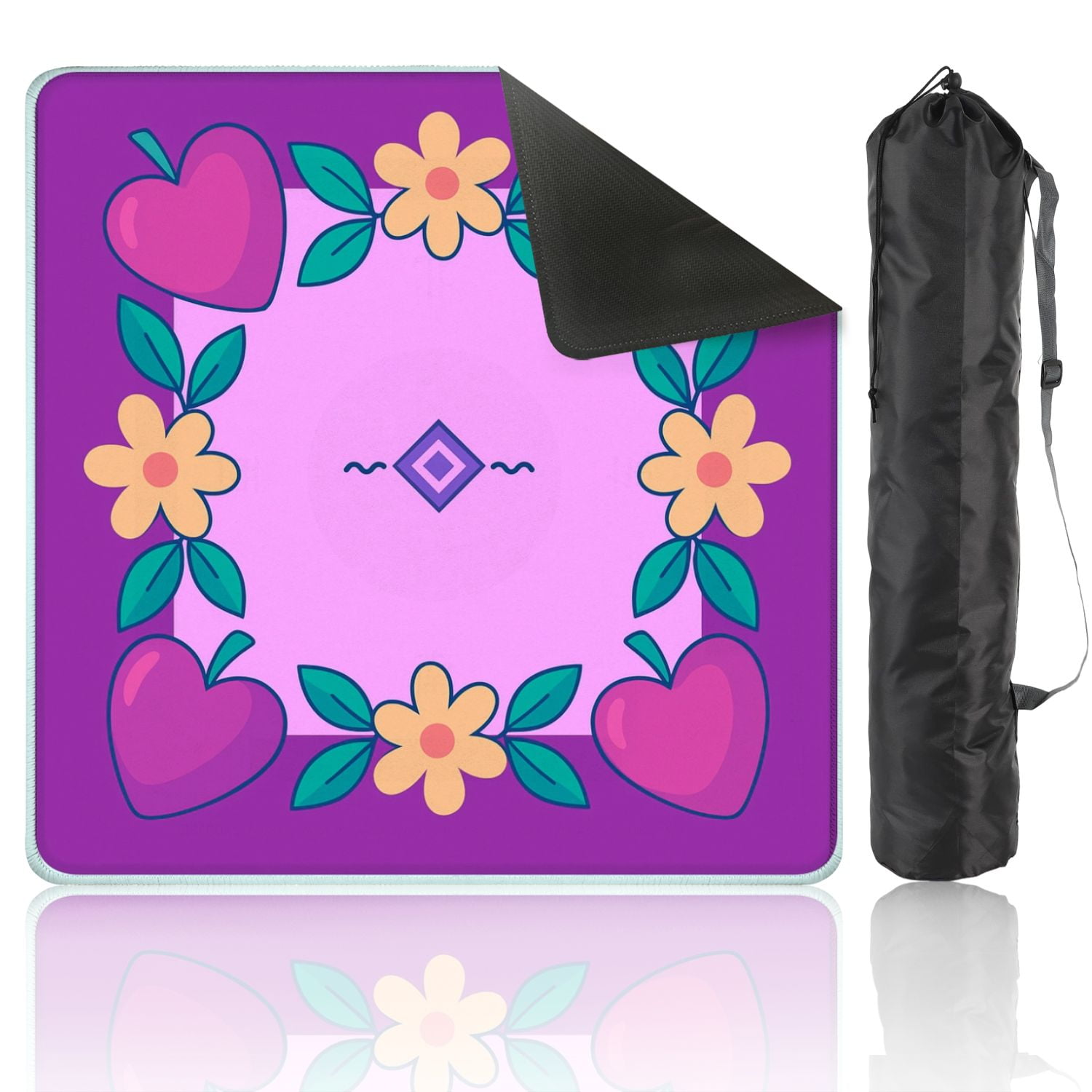 Mahjong Mat 31.5" x 31.5" Colorful Heart Flower Frame Geometric Center Anti-Slip and Noise Reduction Symmetry Design Mahjong Tiles Table Cover for Dominoes Poker Card Board and Tile Games