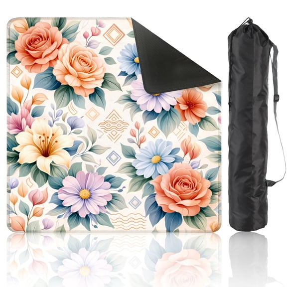 Mahjong Mat 31.5" x 31.5" Colorful Hibiscus Floral Soft Pastels Anti-Slip and Noise Reduction Symmetry Design Mahjong Tiles Table Cover for Dominoes Poker Card Board and Tile Games