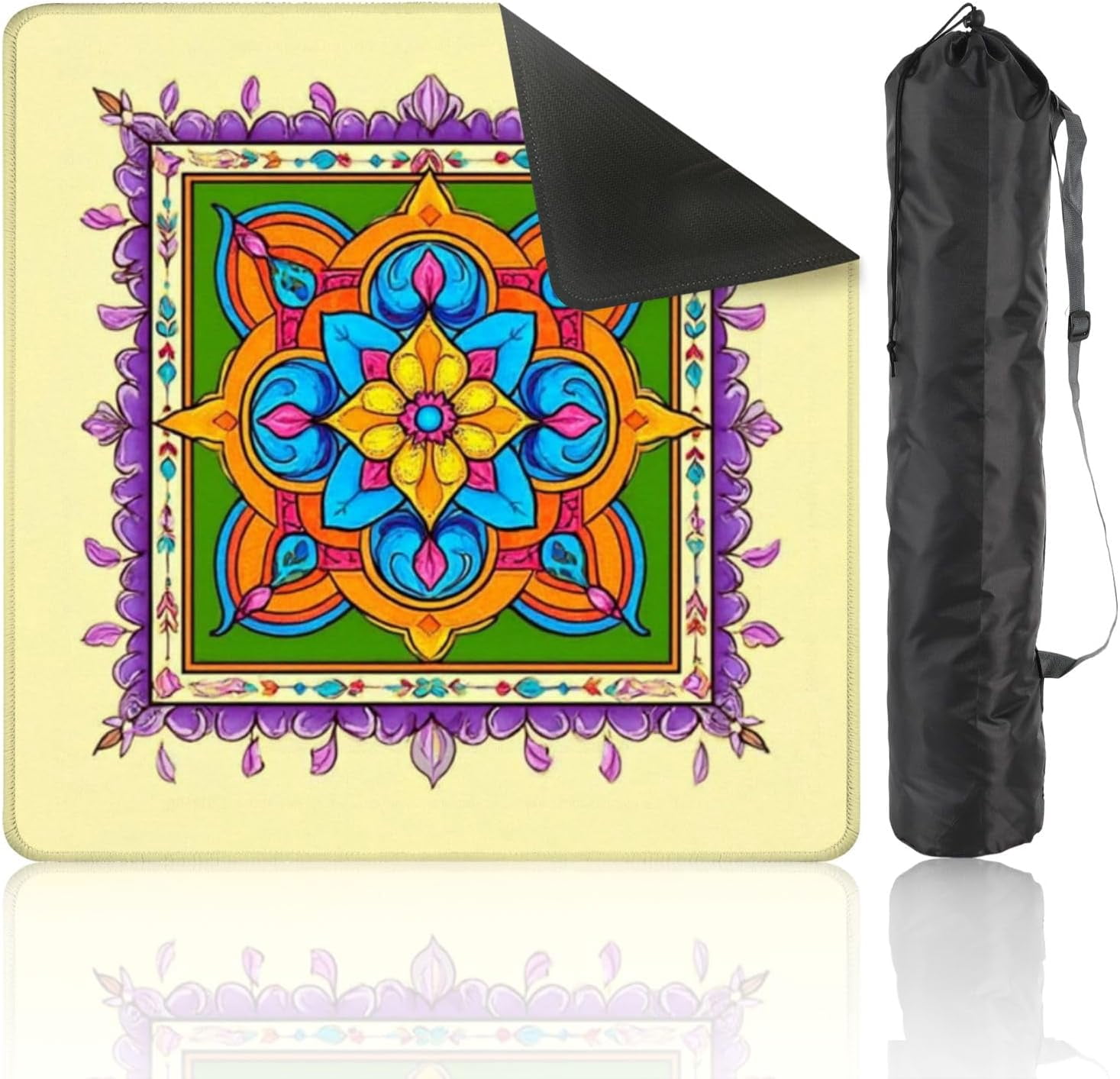 Mahjong Mat 31.5" x 31.5" Colorful Mandala Floral Art Vibrant Hues Intricate Patterns Non-Slip Noise Reduction Mahjong Tiles Table Cover for Dominoes Poker Card Board and Tile Games Gift