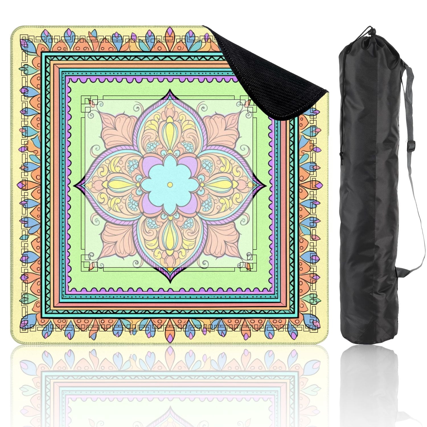 Mahjong Mat 31.5" x 31.5" Colorful Mandala Floral Motifs Decorative Borders Non-Slip Noise Reduction American Mahjong Tiles Table Cover for Dominoes Poker Card Board Games Gift