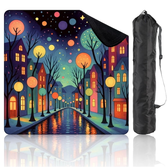 Mahjong Mat 31.5" x 31.5" Colorful Nighttime Cityscape Glowing Lanterns Starry Non-Slip Noise Reduction Mahjong Tiles Table Cover for Dominoes Poker Card Board and Tile Games